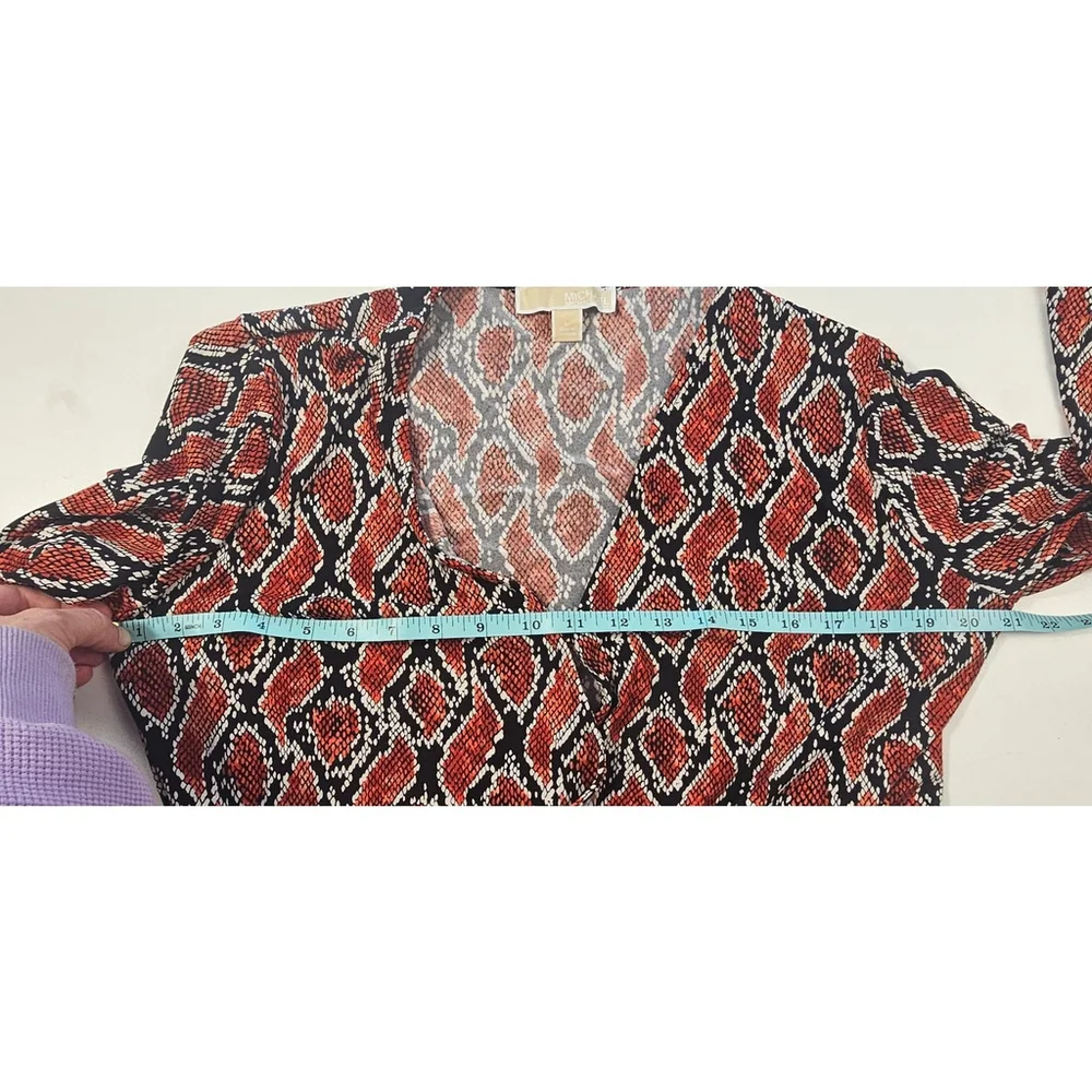 Michael Kors Orange Snakeskin Faux Wrap Top EUC
